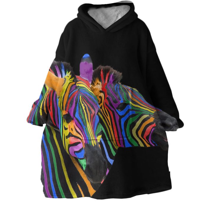 Multicolored Zebras Hoodie Wearable Blanket WB1772 1