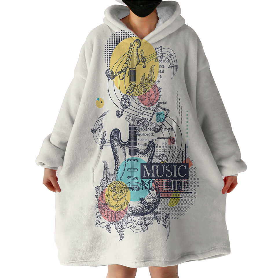 Music Life - Electric Guitar Sketch Hoodie Wearable Blanket WB0592