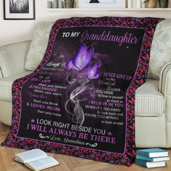 My Granddaughter From Grandma Remember That Grandma Love You Fleece Blanket Sherpa Blanket Anniversary Gift Family Blanket