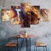 Native Indian and Lion Art Painting 5 Piece Five Panel Wall Canvas Print Modern Poster Home Decor