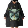 Neon Green and Blue Gradient Butterfly Illustration Hoodie Wearable Blanket WB0626