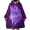 Neon Wolf Hoodie Wearable Blanket WB2003