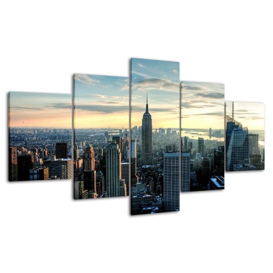 New York City Buildings Landscape 5 Piece Five Panel Wall Canvas Print Modern Art Poster Wall Art Decor 4