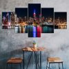 New York City Skyline NYC Night View 5 Piece Five Panel Wall Canvas Print Modern Art Poster Wall Art Decor