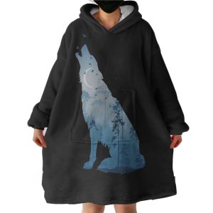 Night Forest Wolf Hoodie Wearable Blanket WB0974
