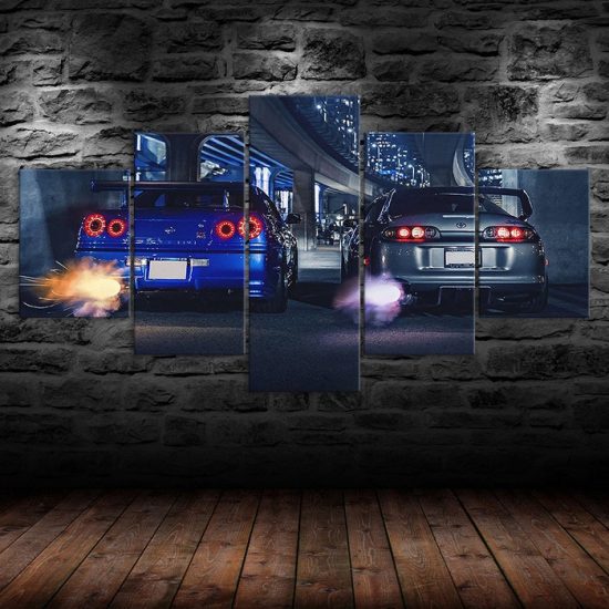 Nissan GTR vs Supra Race Cars Canvas 5 Piece Five Panel Print Modern Wall Art Poster Wall Art Decor 1 1