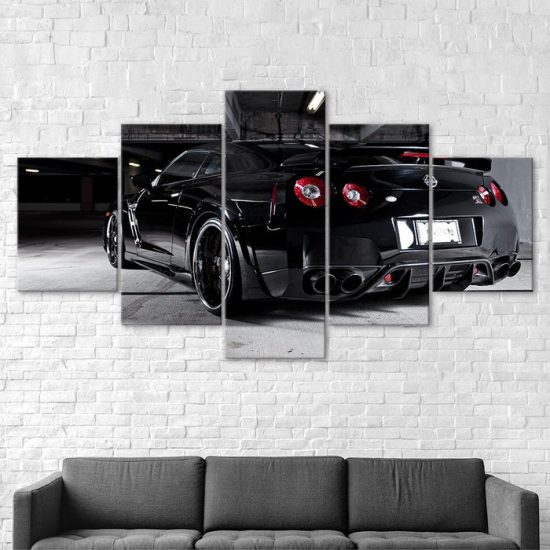 Nissan Skyline GTR Black Car Canvas 5 Piece Five Panel Print Modern Wall Art Poster Wall Art Decor 2 1