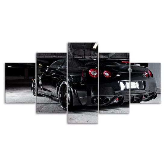 Nissan Skyline GTR Black Car Canvas 5 Piece Five Panel Print Modern Wall Art Poster Wall Art Decor 3 1