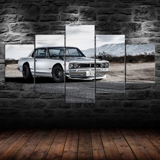 Nissan Skyline GTR Silver Car Canvas 5 Piece Five Panel Print Modern Wall Art Poster Wall Art Decor 1