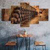 Oak Wood Wine Barrels Canvas 5 Piece Five Panel Wall Print Modern Art Poster Wall Art Decor