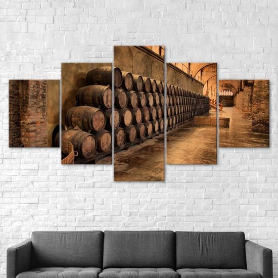 Oak Wood Wine Barrels Canvas 5 Piece Five Panel Wall Print Modern Art Poster Wall Art Decor 2
