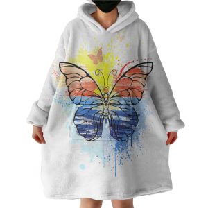 Ocean Watercolor Print Butterfly Hoodie Wearable Blanket WB0506
