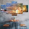 Ocean Wave Sunset Beach Scenery 5 Piece Five Panel Canvas Print Modern Poster Wall Art Decor
