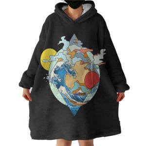 Ocean Waves Japan Art Hoodie Wearable Blanket WB0533