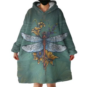 Old School Color Floral Dragonfly Hoodie Wearable Blanket WB0240