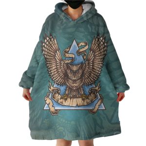 Old School Flying Owl Triangle Green Theme Hoodie Wearable Blanket WB0241