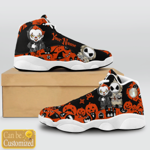 Old Skull Pumpkin Happy Halloween Custom Name Air Jordan 13 Shoes 2