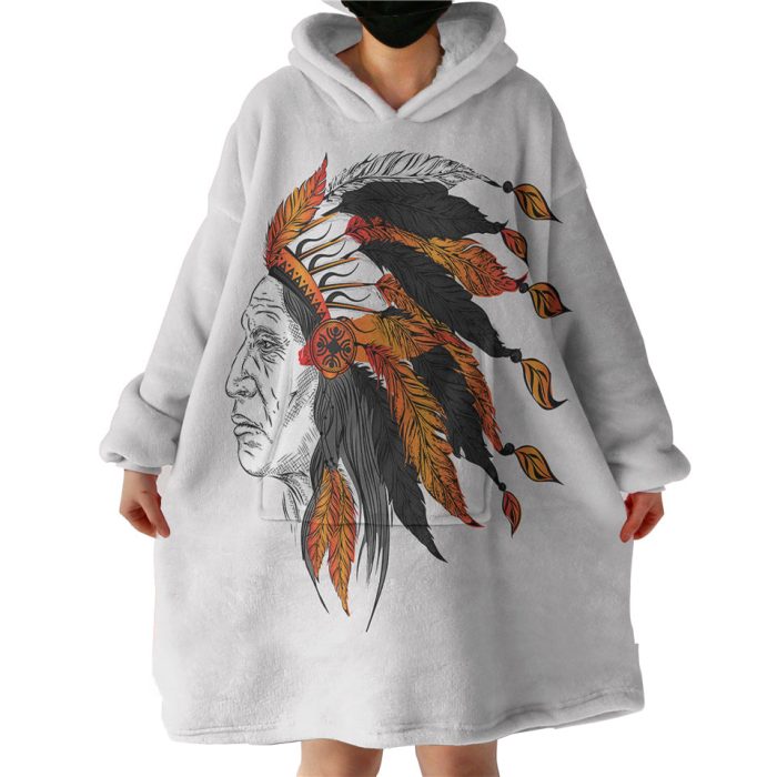 Orange Feather Bohemian Man Hoodie Wearable Blanket WB0480