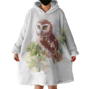 Owl On Tree Watercolor Painting Hoodie Wearable Blanket WB0705