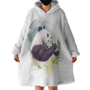 Panda and Flowers Watercolor Painting Hoodie Wearable Blanket WB0690