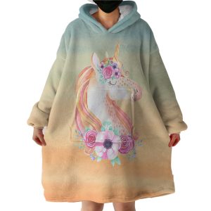 Pastel Floral Unicorn Hoodie Wearable Blanket WB0944