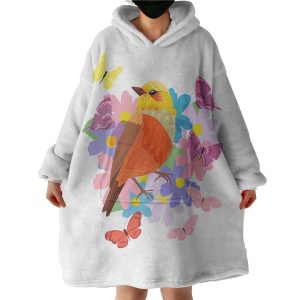 Pastel Geometric Sunbird & Butterflies Hoodie Wearable Blanket WB0280