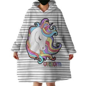 Pastel Sleeping Unicorn Head Stripes Hoodie Wearable Blanket WB0214