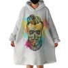 Pastel Watercolor Splash Barber Skull Hoodie Wearable Blanket WB0436