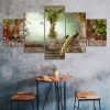 Peacock Garden Gate Flowers 5 Piece Five Panel Wall Canvas Print Modern Art Poster Wall Art Decor
