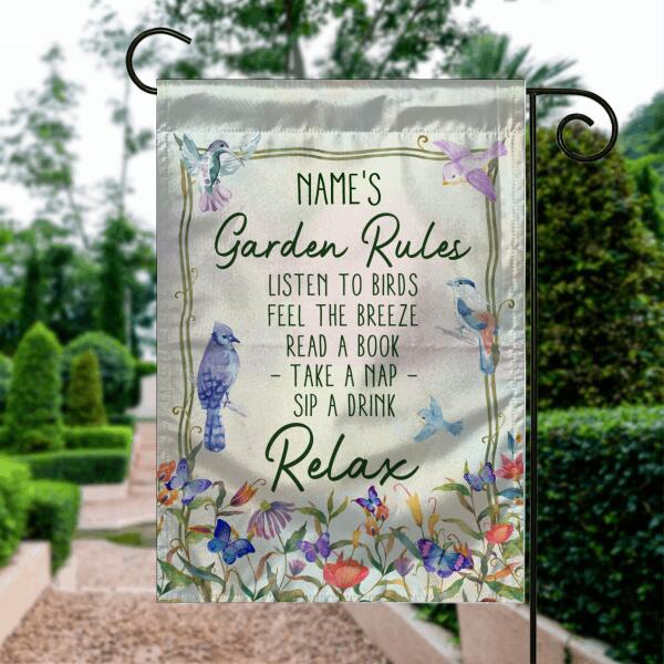 Personalized Gardening Garden Flag For Home Garden Rules Listen To Birds Garden Flag White