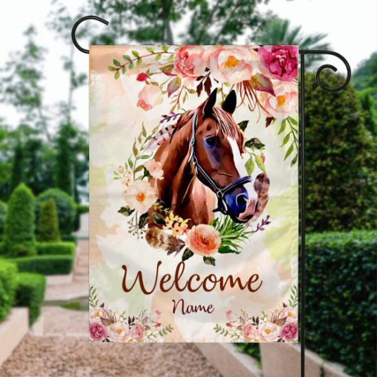 Personalized Horse Garden Flag For Horse Lovers Welcome Brown Horse Flowers Garden Flag Yellow H18 1