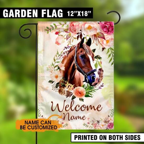 Personalized Horse Garden Flag For Horse Lovers Welcome Brown Horse Flowers Garden Flag Yellow H18 2