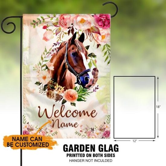 Personalized Horse Garden Flag For Horse Lovers Welcome Brown Horse Flowers Garden Flag Yellow H18 3