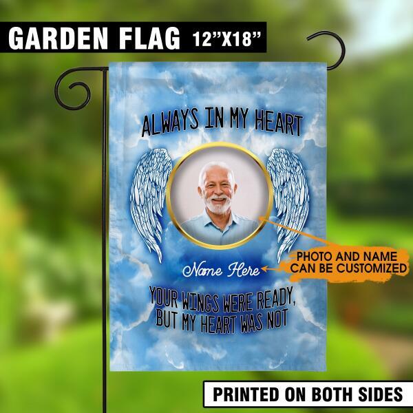 Personalized Memorial Garden Flag Always In My Heart Clouds Guardian Angel For Dad Mom Custom Memorial Gift 1