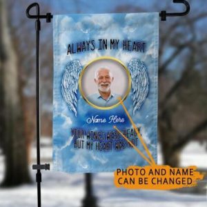 Personalized Memorial Garden Flag Always In My Heart Clouds Guardian Angel For Dad Mom Custom Memorial Gift 2