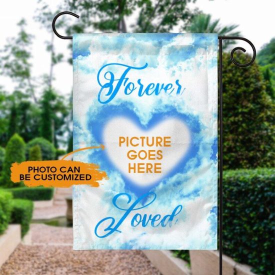 Personalized Memorial Garden Flag FForever Loved Clouds For Loss OF Someone Custom Memorial Gift