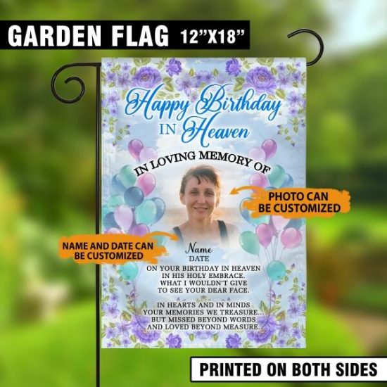 Personalized Memorial Garden Flag Happy Birthday In Heaven Memory Garden Flag For Dad Mom Custom Memorial Gift 1