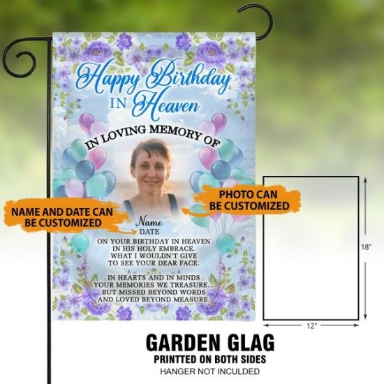 Personalized Memorial Garden Flag Happy Birthday In Heaven Memory Garden Flag For Dad Mom Custom Memorial Gift 2