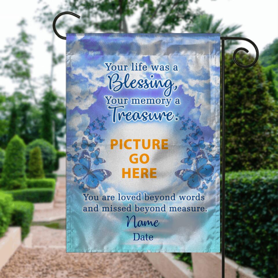 Personalized Memorial Garden Flag Your Life Was A Blessing Butterfly For Dad Mom Custom Memorial Gift