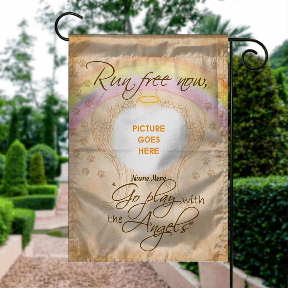 Personalized Pet Memorial Garden Flag Dandelion Run For Free With Angels For Loss Of Pet Custom Memorial Gift