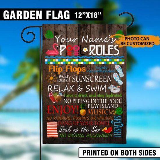 Personalized Swimming Pool Flag For House Beach House Pool Spool Rules Garden Flag Brown 2