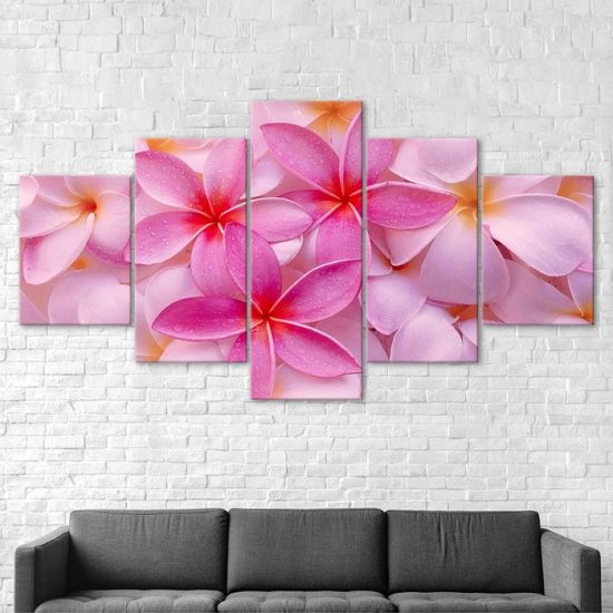Pink Frangipani Flowers 5 Piece Five Panel Wall Canvas Print Modern Art Poster Wall Art Decor 2