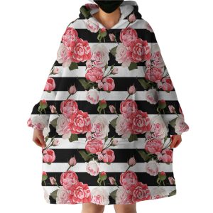 Pink Roses Stripes Hoodie Wearable Blanket WB1035 1