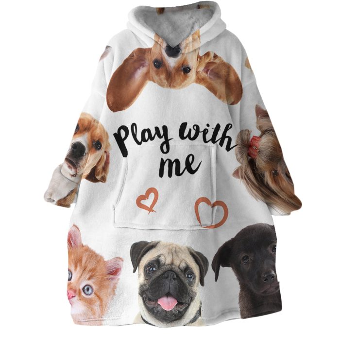 Play With Me Pug Hoodie Wearable Blanket WB1604 1