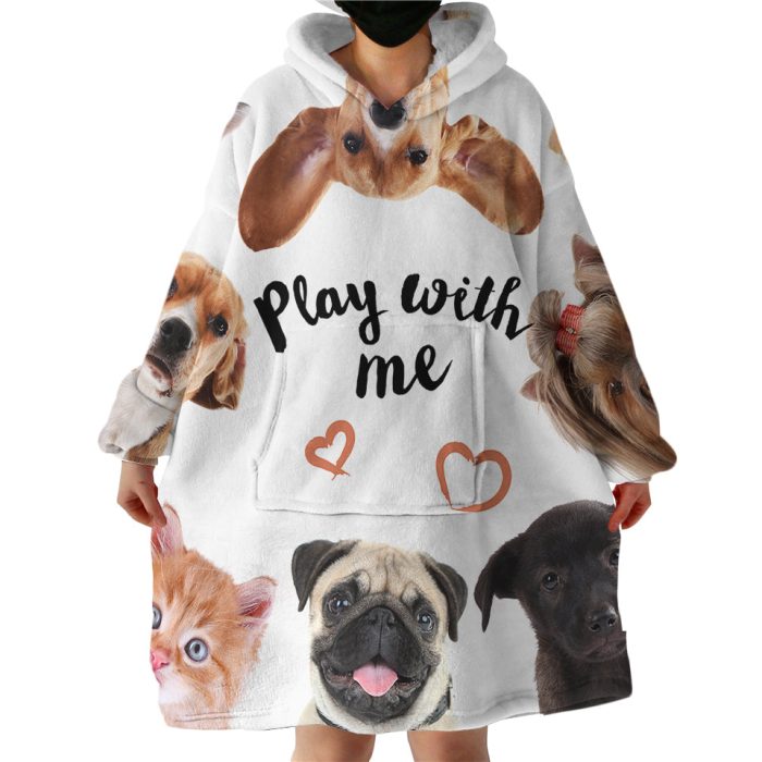 Play With Me Pug Hoodie Wearable Blanket WB1604