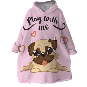 Play With Me Pug Hoodie Wearable Blanket WB2055 1