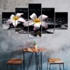 Plumeria Rubra Flowers Water Drops Zen Stone Spa 5 Piece Five Panel Wall Canvas Print Modern Art Poster Wall Art Decor