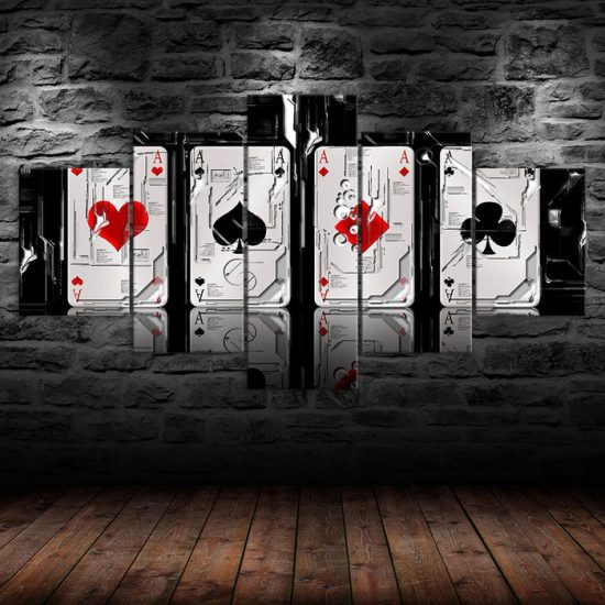 Poker Cards Aces Four of a Kind 5 Piece Five Panel Canvas Print Modern Poster Wall Art Decor 1