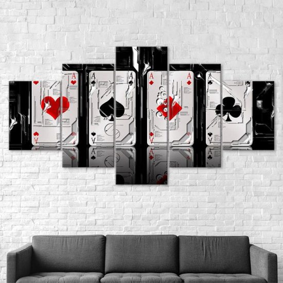 Poker Cards Aces Four of a Kind 5 Piece Five Panel Canvas Print Modern Poster Wall Art Decor 2