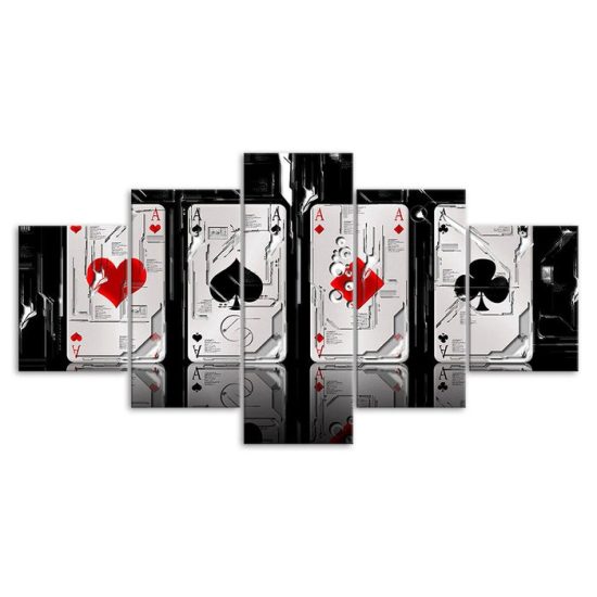 Poker Cards Aces Four of a Kind 5 Piece Five Panel Canvas Print Modern Poster Wall Art Decor 3